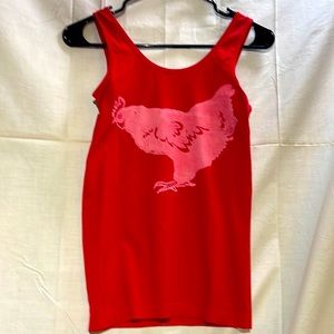 Dark Art Eaoterica tank top, red upcycled shirt, white chicken, handmade